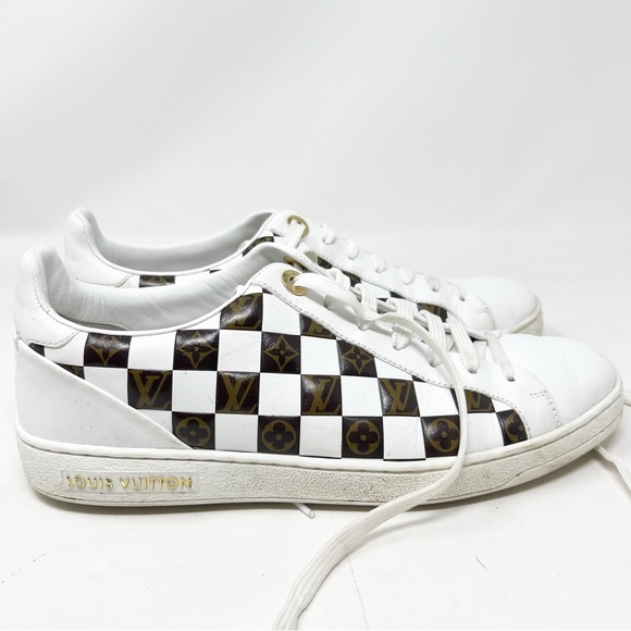 LOUIS VUITTON TRESSAGE FRONT TOW LOW TOP LOGO LEATHER SNEAKERS WOMENS SZ 38/8 - Picture 1 of 12